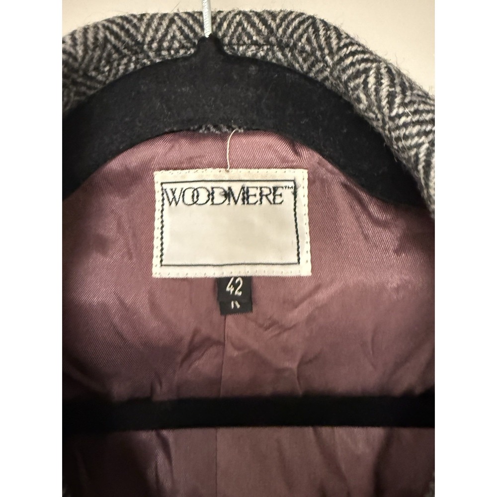Woodmere Overcoat Mens 42 Grey Herringbone Pure Virgin Wool Long Jacket - Picture 2 of 5